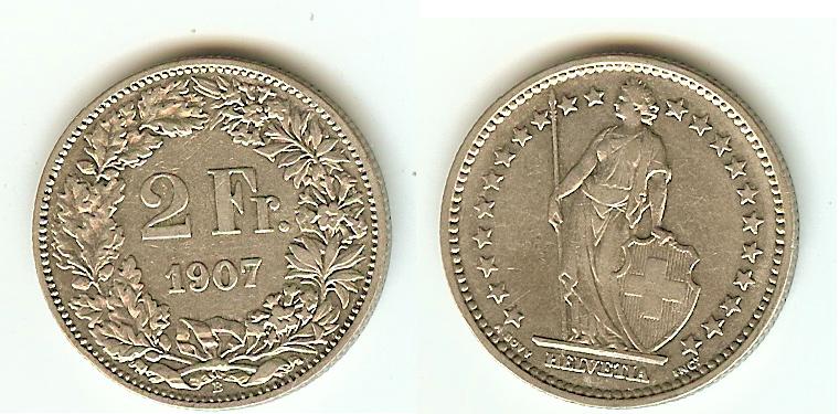 Switzerland 2 francs 1907B aEF